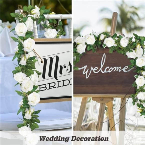 3pcs 19.5ft Artificial Floral Garland with White Rose, Fake Vines Silk Flower - Picture 5 of 6